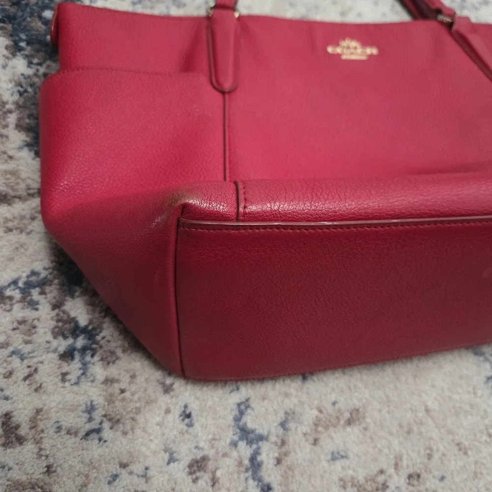 Coach Red Gallery Tote Shoulder Bag with Gold Hardware & Zip Closure